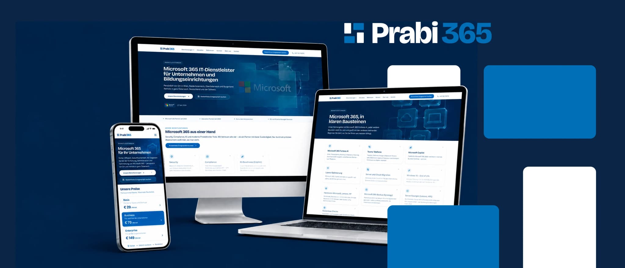 Prabi365 Website auf Desktop, Laptop und Smartphone, Referenz von GoldenWing